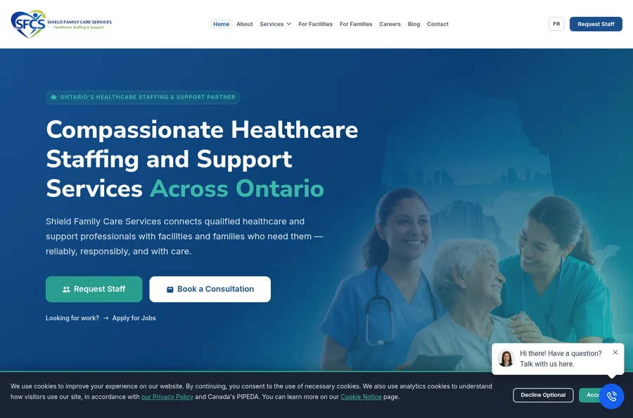 Shield Family Care Services homepage screenshot