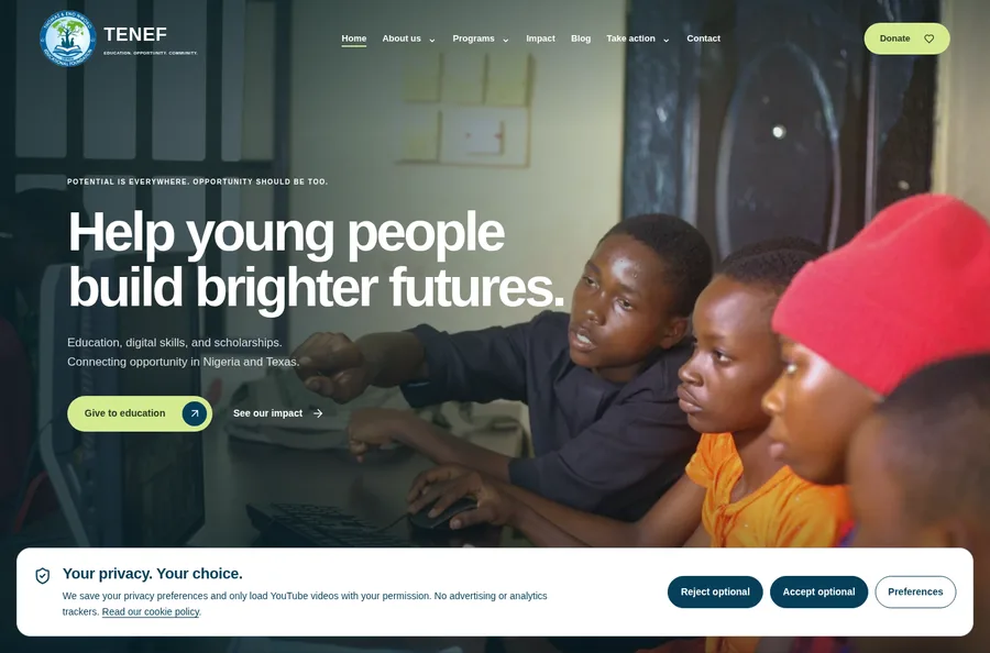 TENEF homepage screenshot